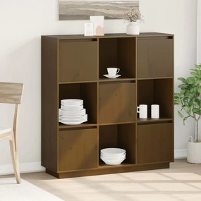 mézbarna tömör fenyőfa magasszekrény 110,5x35x117 cm
