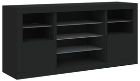 fekete tálalószekrény LED-világítással 142,5 x 37 x 67 cm
