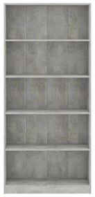 5-szintes betonszürke szerelt fa könyvszekrény 80 x 24 x 175 cm
