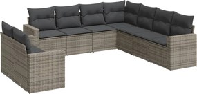 vidaXL 9 részes szürke polyrattan kerti ülőgarnitúra párnákkal