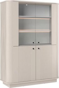 Vesper négyajtós vitrines szekrény 103 cm talapzaton - kasmír / fekete fogantyúk