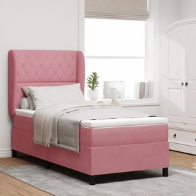 Boxspring Ágy Matraccal Rózsaszín 90x190 cm Bársony