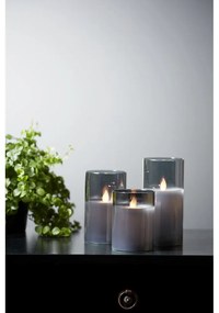 M-Twinkle szürke LED viaszgyertya üvegben, magasság 15 cm - Star Trading