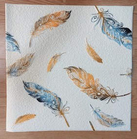 10 darab Öntapadós 3D falmatrica Arany - Kék Tollakkal mintával 70x 70 x 0,6 cm-es méretben Tapéta