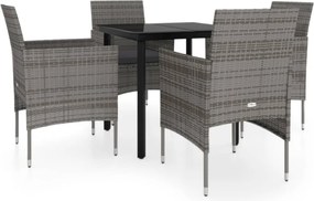 vidaXL 5 részes szürke és fekete kerti étkezőgarnitúra párnákkal