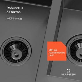 Klarstein TitanSteel konyhai mosogató lefolyóval, 100 x 45 cm, 2 mosogató, rozsdamentes acél, hőálló