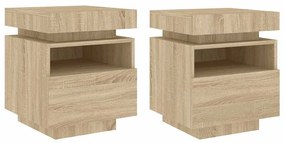 2 db sonoma tölgy éjjeliszekrény LED-fényekkel 40x39x48,5 cm