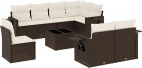 vidaXL 9 részes barna polyrattan kerti ülőgarnitúra párnákkal