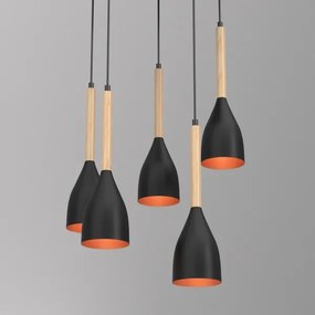 Csillár zsinóron MUZA 5xE27/15W/230V fekete/bézs/réz/bükkfa