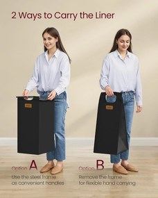 Szennyeskosár 4 rekesszel, 150 l-es ruhaválogató, fekete-szürke