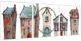 Kép - Akvarell házak (órával) (90x30 cm)