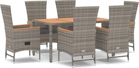 vidaXL 7 részes szürke polyrattan kerti étkezőgarnitúra párnával