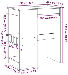 füstös tölgy szerelt fa bárasztal tárolókkal 90x47,5x103,5 cm