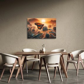 Üveg kép – Pillangó a lenyugvó napban (70x50 cm)