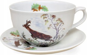 0,25 l-es kerámia csésze csészealjjal, ugráló szarvas motívummal díszítve