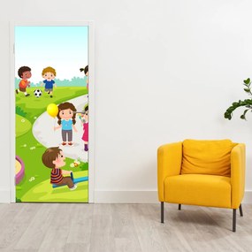 Fotótapéta ajtóra - Gyermekek szórakozása a homokozón (95x205cm)