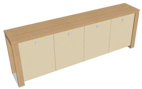 Verno+ alacsony szekrény 260 x 46 x 90 cm, üvegajtó, világos tölgy / vanília