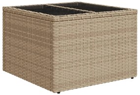 vidaXL bézs polyrattan üveglapos kerti asztal 55 x 55 x 37 cm