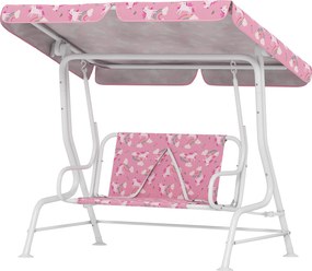 AIYAPLAY kétüléses kerti hinta állítható napellenzővel és biztonsági övekkel — Egyszarvú & Szivárvány, rózsaszín — 112 x 75 x 120 cm | Aosom