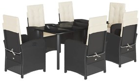 7 részes fekete polyrattan kerti étkezőgarnitúra párnával