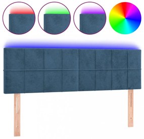 sötétkék bársony LED-es fejtámla 144x5x78/88 cm