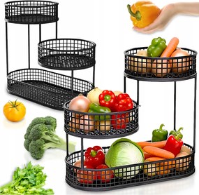 Fém Fekete Kosár Állvány Rendszerező Zöldség-gyümölcs Kosár 3 Szintes