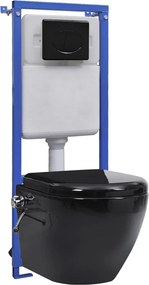 vidaXL falba beépíthető perem nélküli fekete kerámia WC