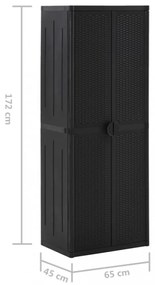 fekete PP rattan kerti tárolószekrény 65 x 45 x 172 cm