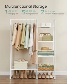 SONGMICS Ruhatartó állvány, ruharúddal és 5 tárolópolccal 40×101×153 cm, fehér