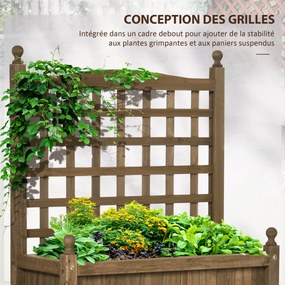 Outsunny Virágágyás Trellissel - Virágdoboz - Emelt Virágágyás - méret: 64L x 28W x 75H cm Öntözőbetétekkel kezelt fenyőfából | Aosom