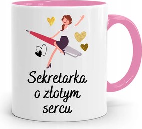 Rózsaszín Bögre Ajándék Arany Szívű Titkárnőnek fényképes nyomtatással