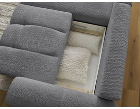 Szürke buklé kinyitható-tárolóhelyes sarokkanapé (bal oldali-heverő résszel) Roxelane – Bobochic Paris