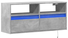 betonszürke falra szerelhető TV-szekrény LED-del 100x31x45 cm