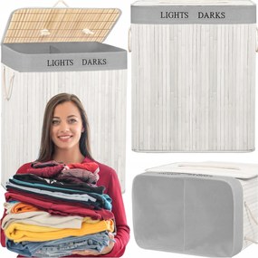 Bambusz Szennyestartó Kosár Kétrekeszes Fedéllel Nagy 105L