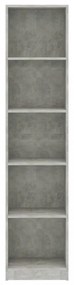 5-szintes betonszürke szerelt fa könyvszekrény 40 x 24 x 175 cm