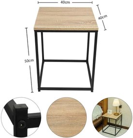 Intenso Home loft stílusú 40 x 40cm szögletes dohányzóasztal / éjjeli szekrény fém lábbal sonoma tölgy | Masszív fém váz