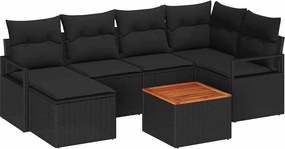 vidaXL Kerti Kanapé Szett párnával 7 pcs Fekete polirattan