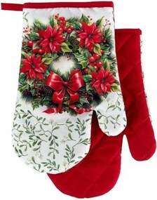 Konyhai kesztyű 18x27 mágnessel 2 db karácsonyi fehér piros koszorú