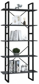 ötszintes szürke fenyőfa könyvszekrény 80 x 30 x 175 cm