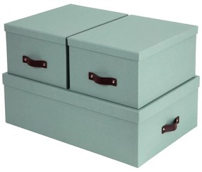 Mentazöld fedeles karton tárolódoboz szett 3 db-os 31x47x15 cm Inge – Bigso Box of Sweden