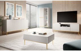 Nicole vitrin 100 cm hornyolt előlappal - matt fehér / arany lábakkal