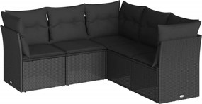 vidaXL 5 részes fekete polyrattan kerti kanapészett párnákkal