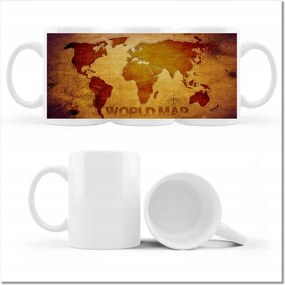 Nyomott mintás bögre Barna világtérkép