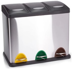 Matt ezüstszínű acél szelektív pedálos szemetes 3x8 l Tri Selectif – MSV