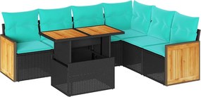 vidaXL 7 részes fekete polyrattan akácfa kerti ülőgarnitúra párnával