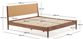 Sötétbarna diófa franciaágy ágyráccsal 180x200 cm Elan – Kave Home