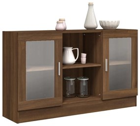 barna tölgy színű szerelt fa vitrinszekrény 120 x 30,5 x 70 cm