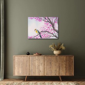Kép - Madár egy fán rózsaszín virágokkal (70x50 cm)