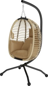 Outsunny Összecsukható Függő Tojásszék Párnával és Állvánnyal, Belső és Külső Használatra, Fém, Polipropilén Zsinór, Bézs, 110L x 100W x 188H cm | Aos