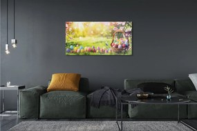 Üvegképek Kosár tojás virág rét 120x60cm